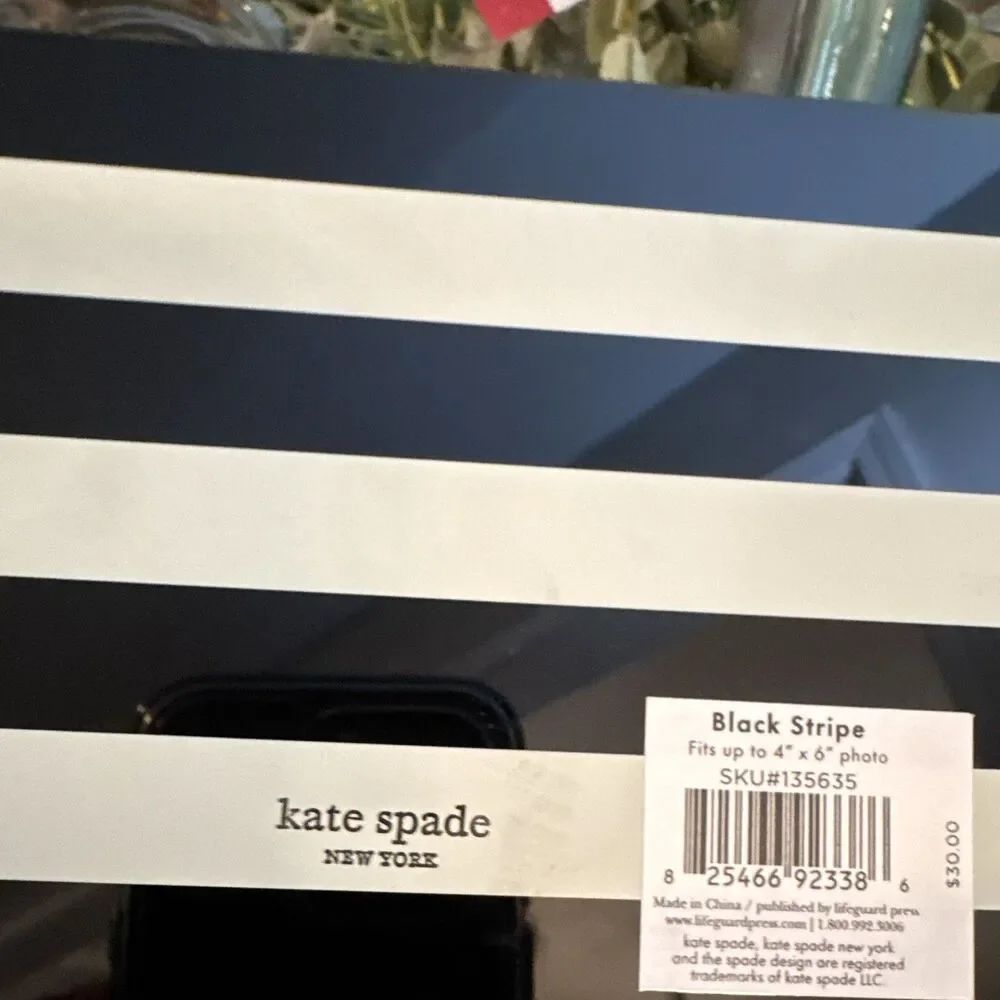 kate spade new york Black Stripe 4x6 Photo Frame Glass Wall Mounted SKU#135635